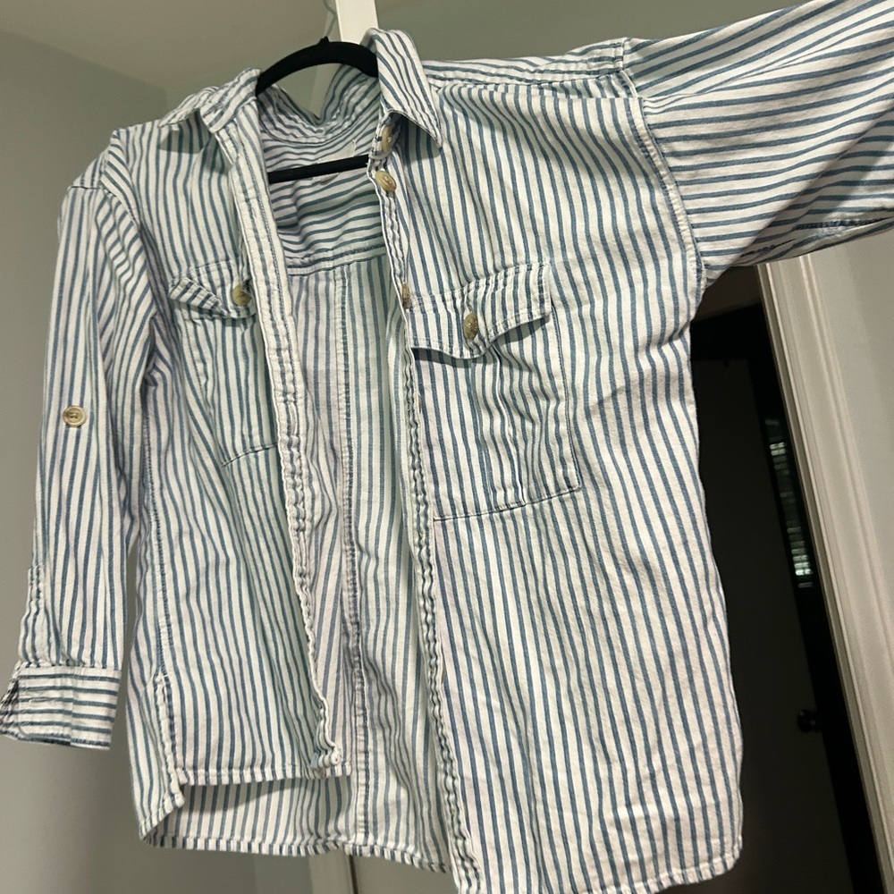 American Eagle Outfitters Blue & White Striped Shirt